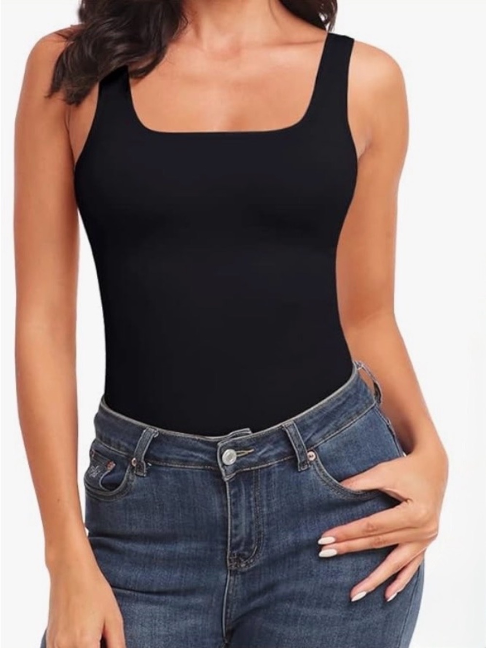 Classic Black Square Neck Tank Top - Women
